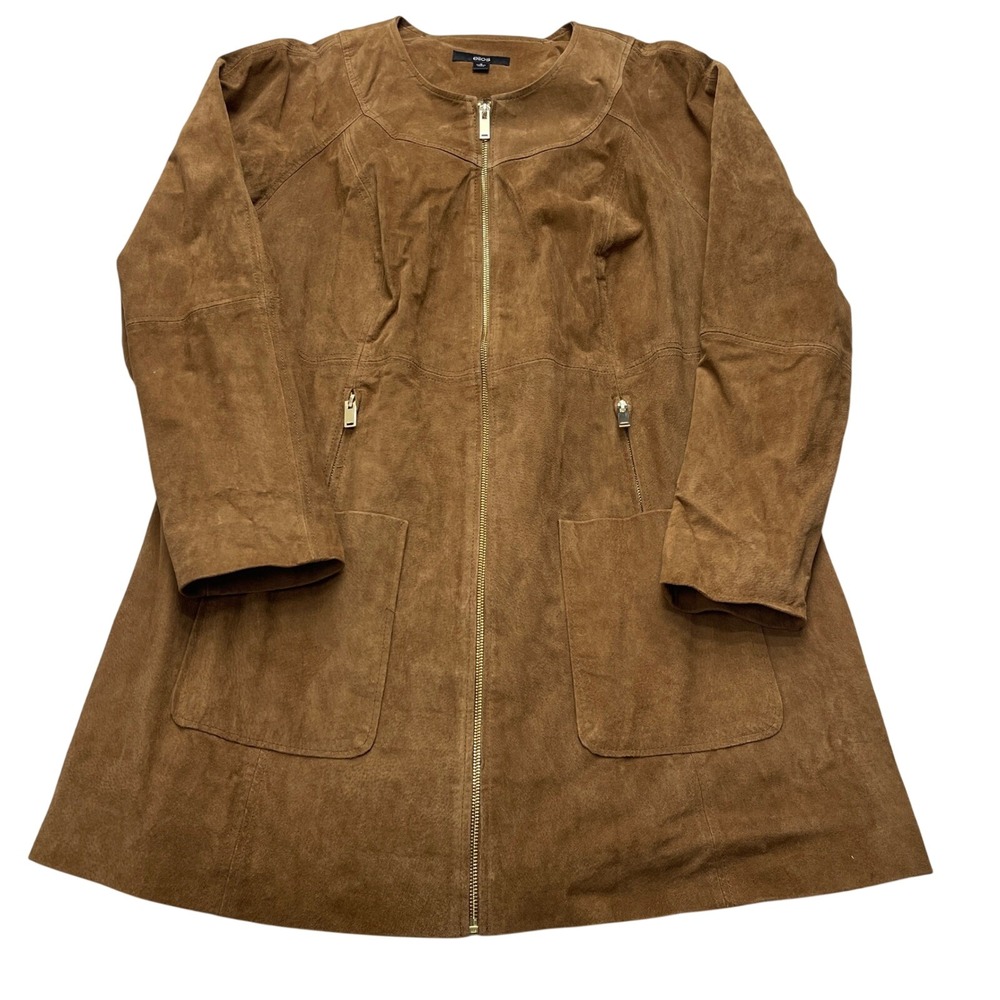 Ellos Jacket Womens 16 Brown Suede Leather Coat Western Boho Earthy Quiet Luxury